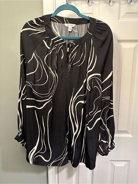 🖤🤍🖤 NWOT Nine West Black & White Long-Sleeve Blouse, Sz. 2X